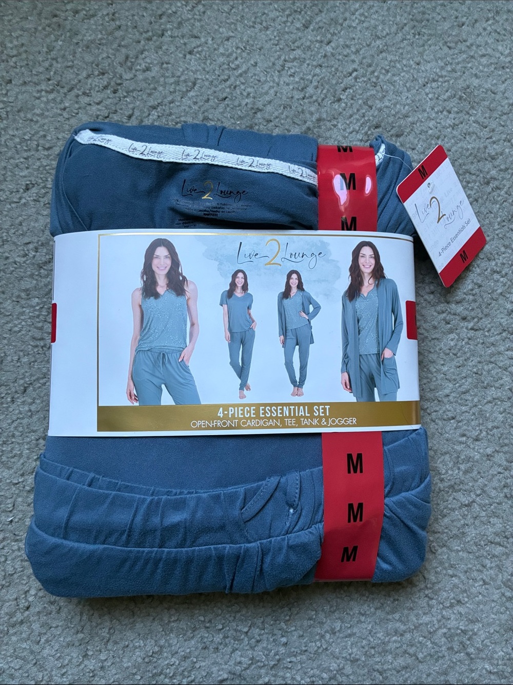 NEW Live 2 Lounge Women's 4-Piece Lounge Set Joggers Tank T Shirt Cardigan Blue